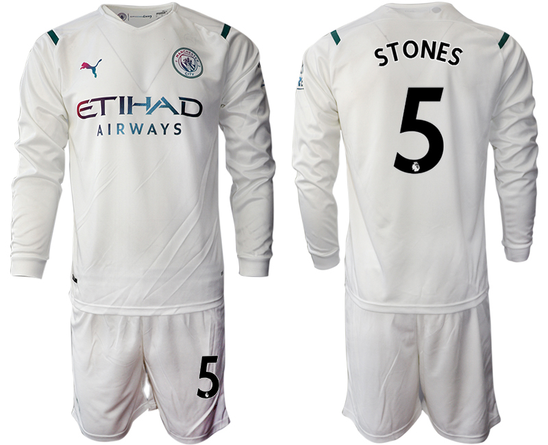 Men 2021-2022 Club Manchester city away white Long Sleeve #5 Soccer Jersey->manchester city jersey->Soccer Club Jersey